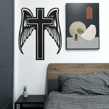 Angel Wings Cross Metal Sign Faith Decor 