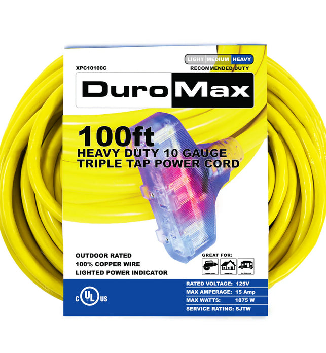 100-Foot 10 Gauge Triple Tap Extension Power Cord