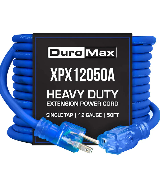 DuroMax XPX12050A Heavy Duty SJEOOW 50-Foot 12 Gauge Blue Single Tap Extension Power Cord