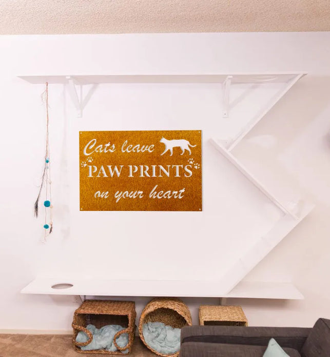 Cats Leave Paw Prints on your Heart Metal Sign Wall Art