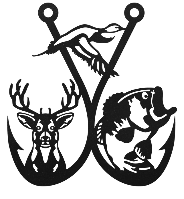 deer antler and fishing hook line art Hunting Fish Hook Metal Wall Decor Merica Metal Worx