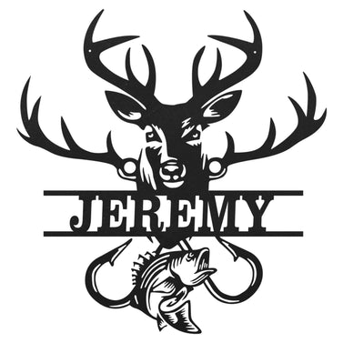 Deer Hunting and Fishing Name Metal Monogram with Name