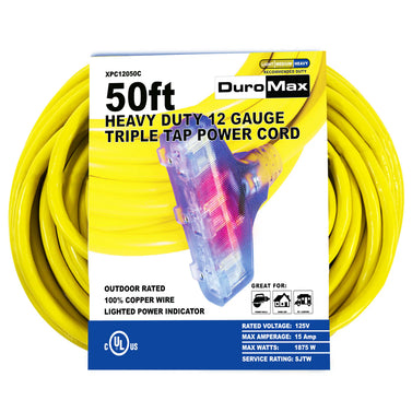 50-Foot 12 Gauge Triple Tap Extension Power Cord