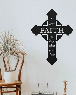 Faith Bigger Than Fear Cross Metal Sign Decor