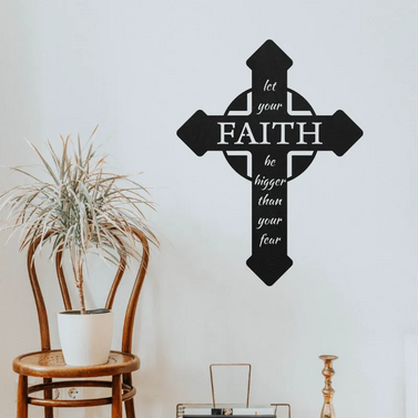 Faith Bigger Than Fear Cross Metal Sign Decor