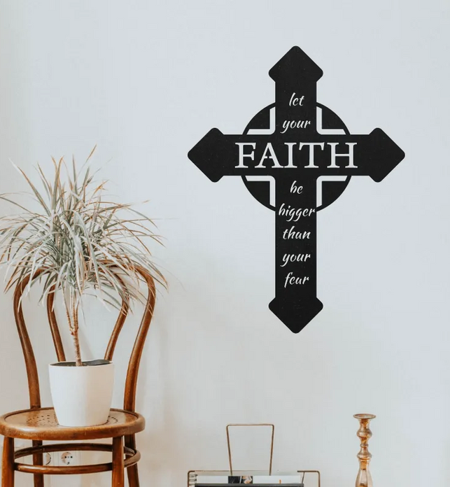 Faith Bigger Than Fear Cross Metal Sign Decor