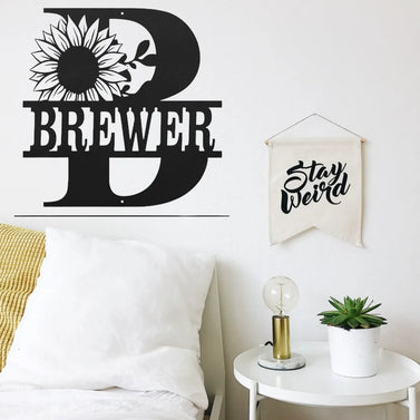 Sunflower Split Letter Family Name Metal Monogram Decor