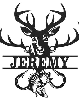 Deer Hunting and Fishing Name Metal Monogram with Name