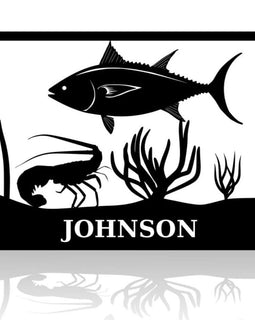 Fish Scene with Lobster and Tuna and Name Metal Art Wall Decor | Merica Metal Worx