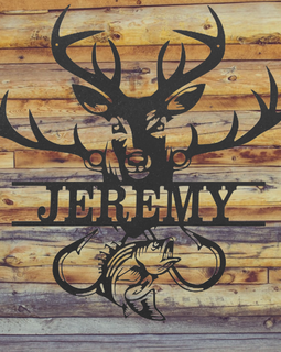 Deer Hunting and Fishing Name Metal Monogram with Name