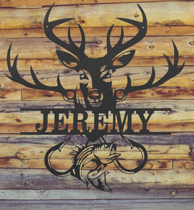 Personalized Antler Monogram Metal Name Signs For House - Wall Art