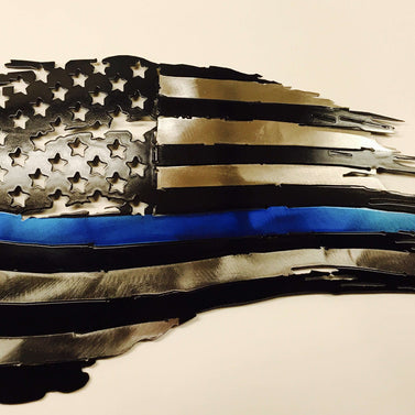 Tattered and Torn Thin Blue Line American Flag | Merica Metal Worx