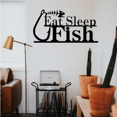 Eat Sleep Fish Outdoor Metal Wall Decor